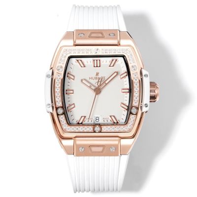 MS Factory Swiss Copy Hublot Spirit of Big Bang Rose Gold Diamond White Rubber Strap Watch 